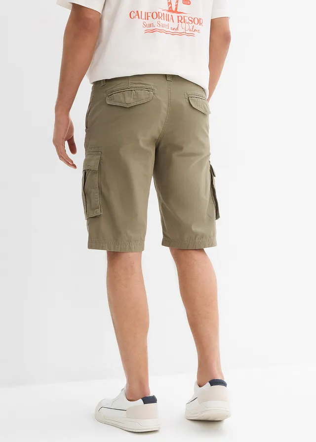 Cargo bermuda van puur katoen, loose fit, Kleur: olijfgroen