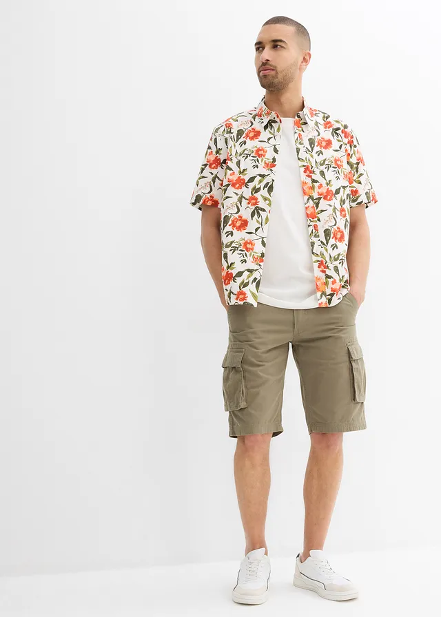 Bermuda cargo 100% coton, loose, Couleur: olive