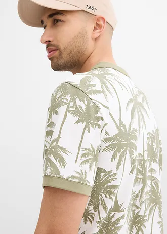 Bluză tricot polo Slim Fit, din bumbac piqué organic 100% • oliv-ecru • magazin bonprix