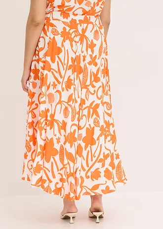Dlouhá sukně ze splývavé viskózy, barva: přírodní bílo-mango s květy