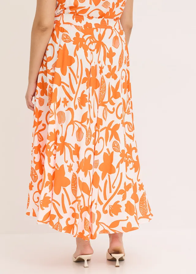 Jupe longue en viscose fluide, Couleur: écru/mangue floral