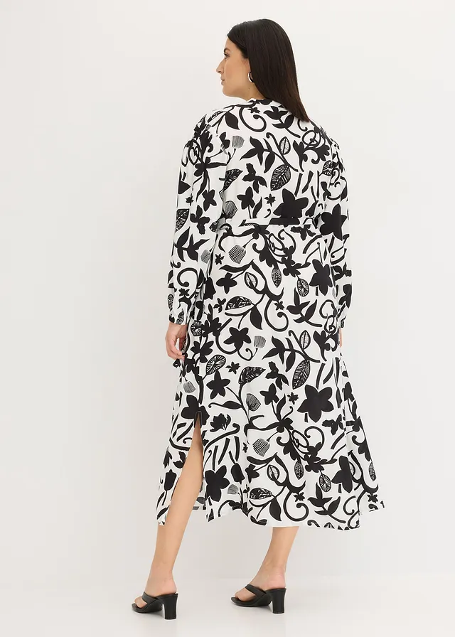Robe caftan en viscose fluide, Couleur: noir/crème imprimé
