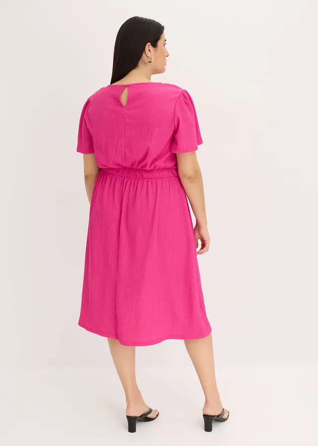 Uitlopende jersey jurk, Kleur: fuchsia