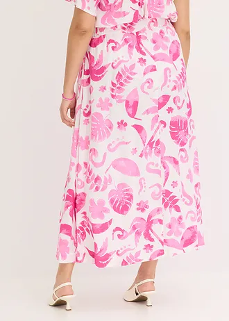 Maxirok van gestructureerde viscose, Kleur: wit-fuchsia gebloemd