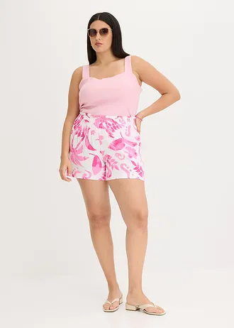 Gedessineerde short van gestructureerde viscose, Kleur: wit-fuchsia gebloemd