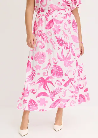 Maxirok van gestructureerde viscose, Kleur: wit-fuchsia gebloemd