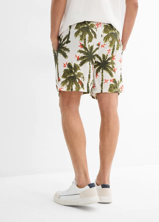 Short en viscose à taille élastiquée, loose, Couleur: blanc cassé/olive/olive foncé/olive doré/orange