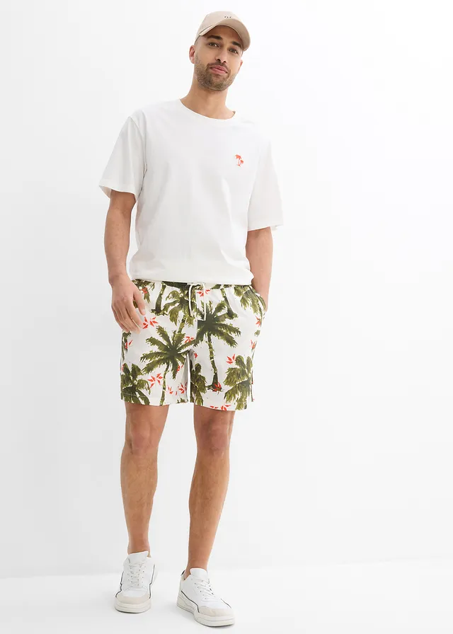Short en viscose à taille élastiquée, loose, Couleur: blanc cassé/olive/olive foncé/olive doré/orange