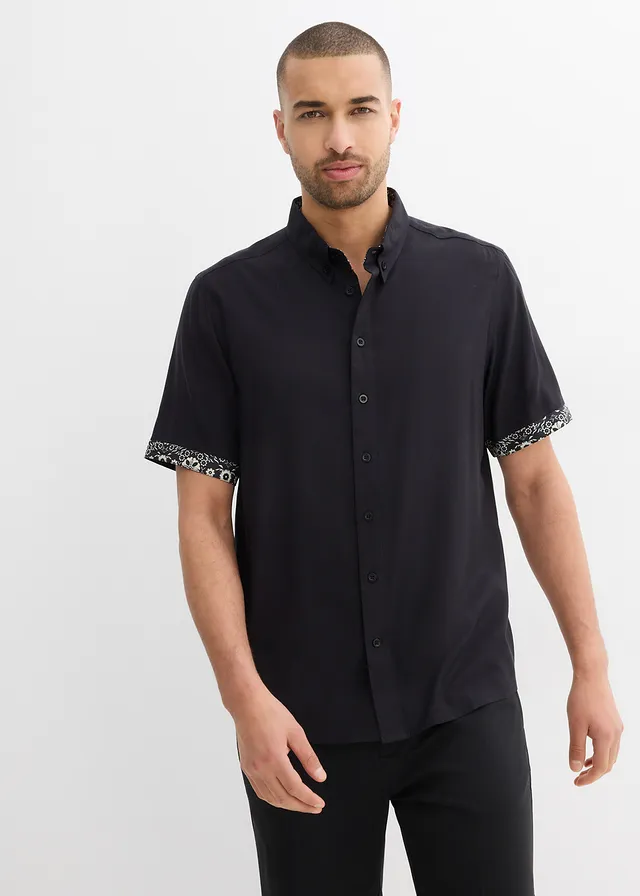 Overhemd met korte mouwen, slim fit, Kleur: zwart