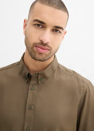 Košile s krátkým rukávem, Slim Fit, z viskózy • tmavě olivová • bonprix obchod