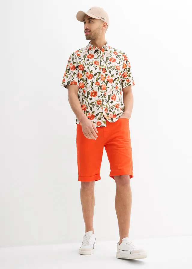Bermuda van een luchtige linnenmix, regular fit • oranje • product-page.page-title-suffix