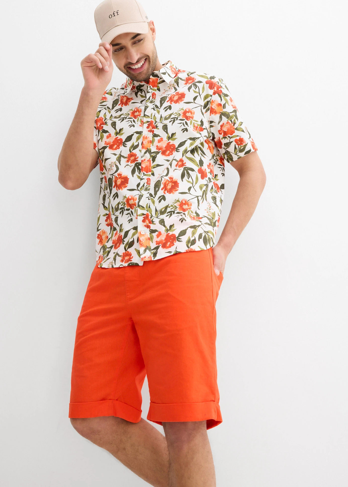 Bermudy bez zapínania z pláteného mixu, Regular Fit • oranžová • obchod bonprix