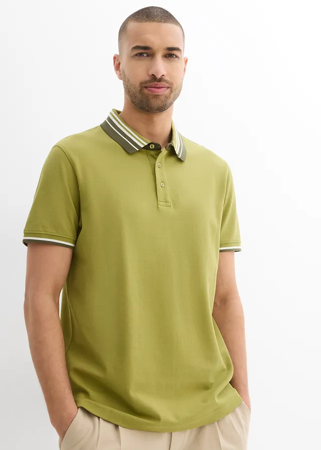 Piqué poloshirt van puur biologisch katoen, Kleur: goud-olijfgroen-donkerolijfgroen-wolwit