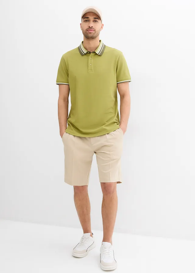 Piqué poloshirt van puur biologisch katoen, Kleur: goud-olijfgroen-donkerolijfgroen-wolwit