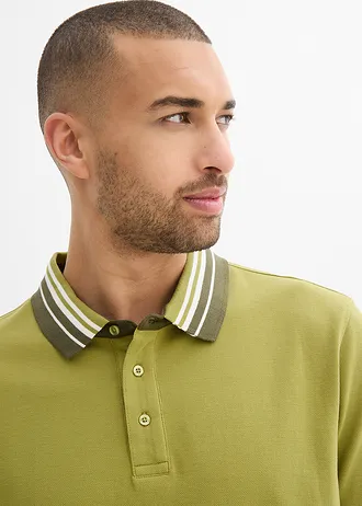 Bluză polo piqué din bumbac organic 100% • oliv-auriu-oliv închis-ecru • magazin bonprix