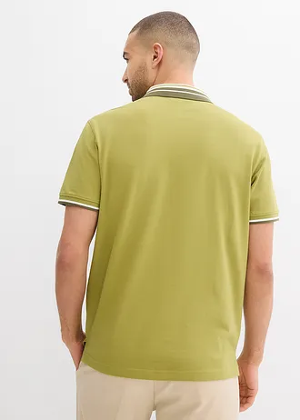 Polo en maille piquée 100% coton • olive doré-olive foncé-écru • Boutique bonprix
