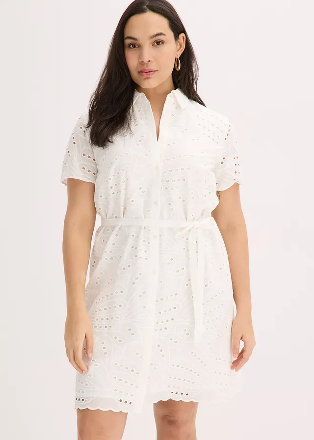 Robe-chemise en broderie anglaise, Couleur: blanc