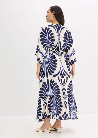 Maxi jurk van soepele viscose, Kleur: donkerblauw-wolwit gedessineerd