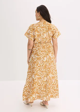 Robe longue imprimée en viscose mélangée, Couleur: écru/marron clair floral
