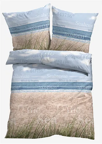 Parure de lit en linon, Couleur: bleu-marron