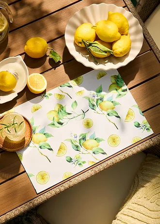 Placemats (set van 4) met citroenprint, Kleur: wit-geel