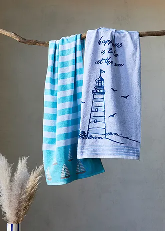 Serviette de toilette pur coton motif phare • blanc • Boutique bonprix