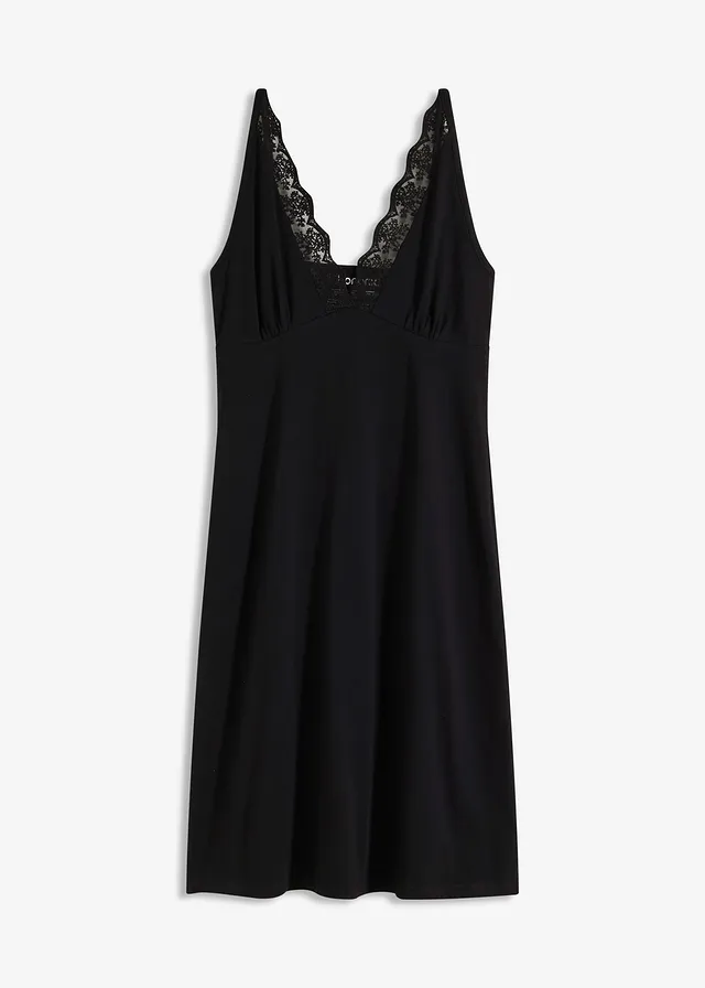 Nočná košeľa s tenkými ramienkami s čipkou na výstrihu Nočná košeľa s tenkými ramienkami s čipkou na výstrihu