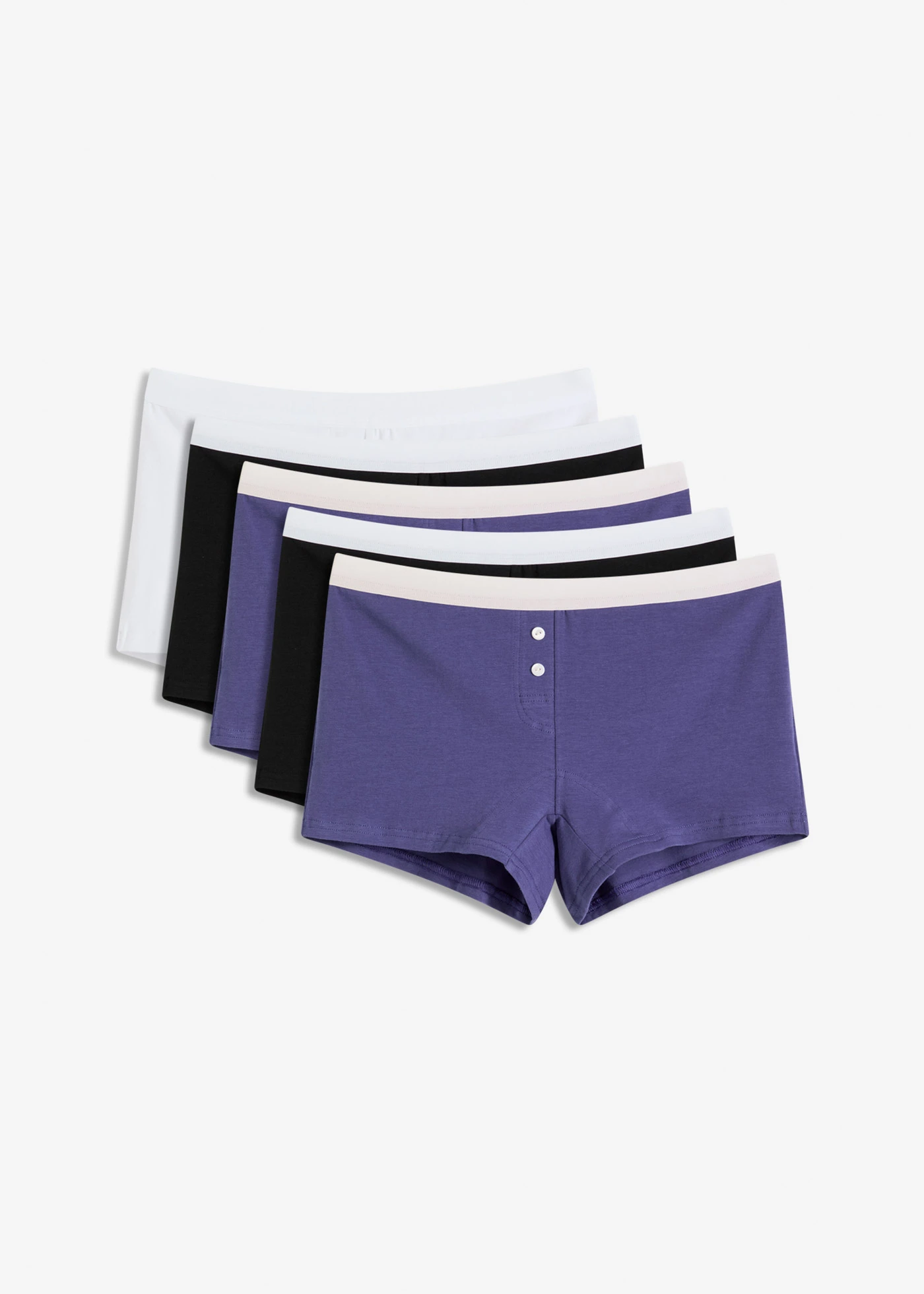 Dames boxer (set van 5) met biologisch katoen • zwart+wit+donker pacific • bonprix online shop