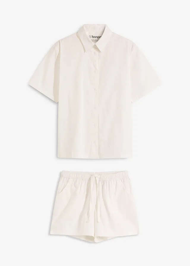 Pijama cu pantaloni scurți din material țesut din bumbac 100%