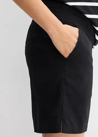 Těhotenské šortky 2 v 1 s pásem přes bříško k ohrnutí, ze lnu a bavlny • černá • bonprix obchod