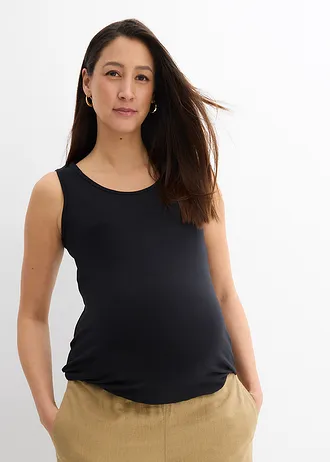 Top pentru sarcină și alăptare din bumbac (set/2 piese) • negru+negru • magazin bonprix