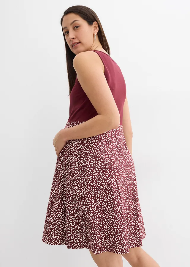 Robe de grossesse et d’allaitement en coton, Couleur: prune/blanc à fleurs