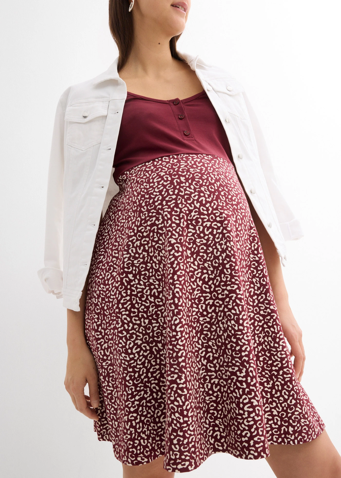 Těhotenské a kojicí šaty 2 v 1, z organické bavlny • tmavě bobulovo-bílá s květy • bonprix obchod