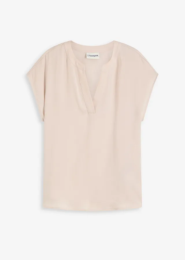 Soepelvallende, satijnen blouse met oversized schouders • metallic goud • bonprix online shop