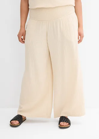 Palazzo kalhoty z mušelínu, barva: světle písková