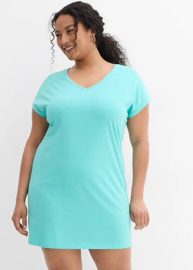 Sukienka shirtowa z czystej bawełny organicznej (2-pak), kolor: czarny - zielony oceaniczny