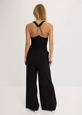 Jumpsuit met watervalhals • zwart • bonprix online shop