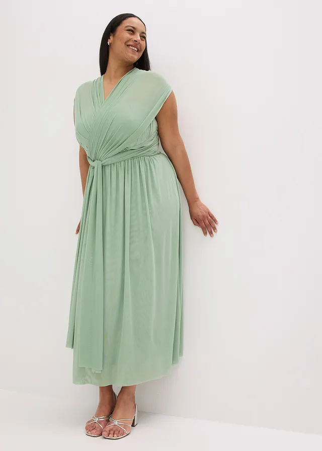 Robe longue en mesh, avec plusieurs façons de la porter, Couleur: vert pastel