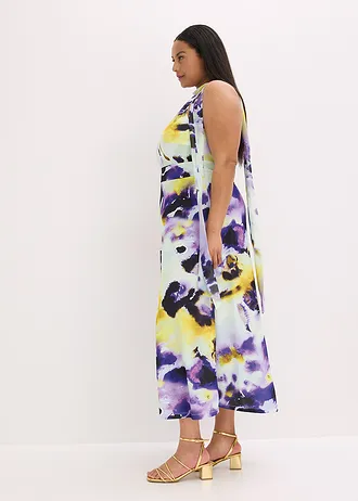 Maxi jurk van stevige scubastof, Kleur: lichtblauw/paars gedessineerd