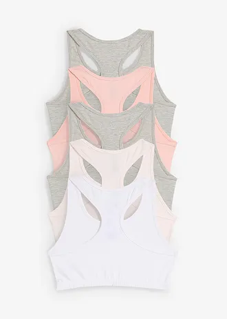 Biustonosz bustier z miękkiej bawełny (5 szt.) • róż antyczny+biały+jasnoszary melanż+kremowy • sklep bonprix