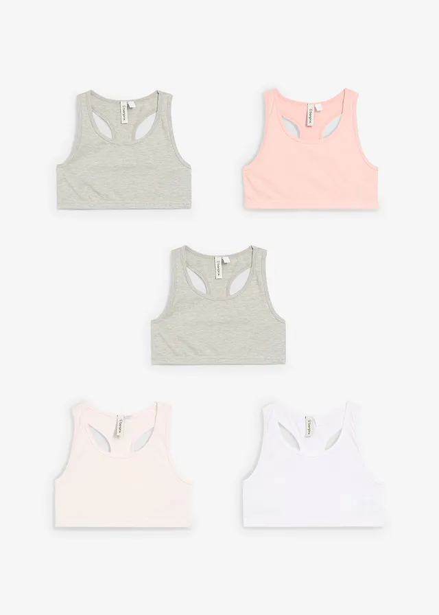Bralette met zacht katoen (set van 5), Kleur: oudroze+wit+lichtgrijs gemêleerd+crème