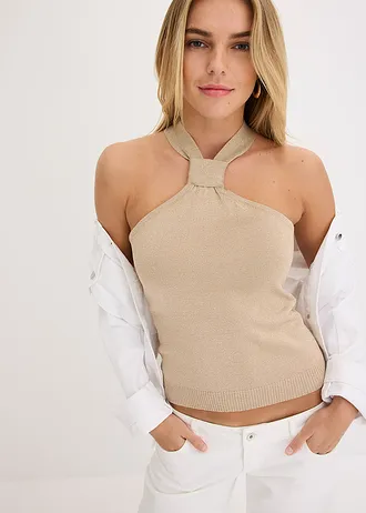 Top s ramínkem kolem krku, z měkké viskózy • šampaňská metalická • bonprix obchod