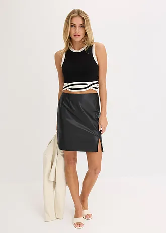 Cropped gebreide top met gedraaide zoom • zwart/wolwit • bonprix online shop