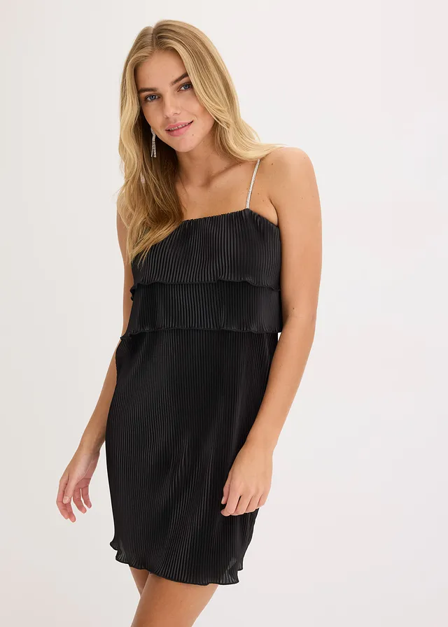 Jersey jurk met plissé, Kleur: zwart
