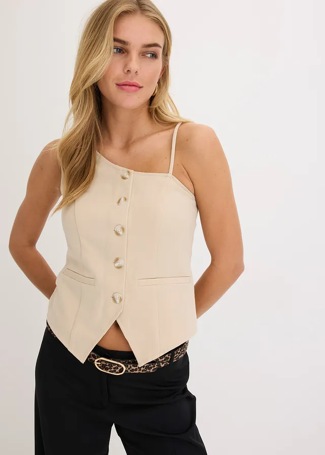 Bodywarmer met knopen, Kleur: beige