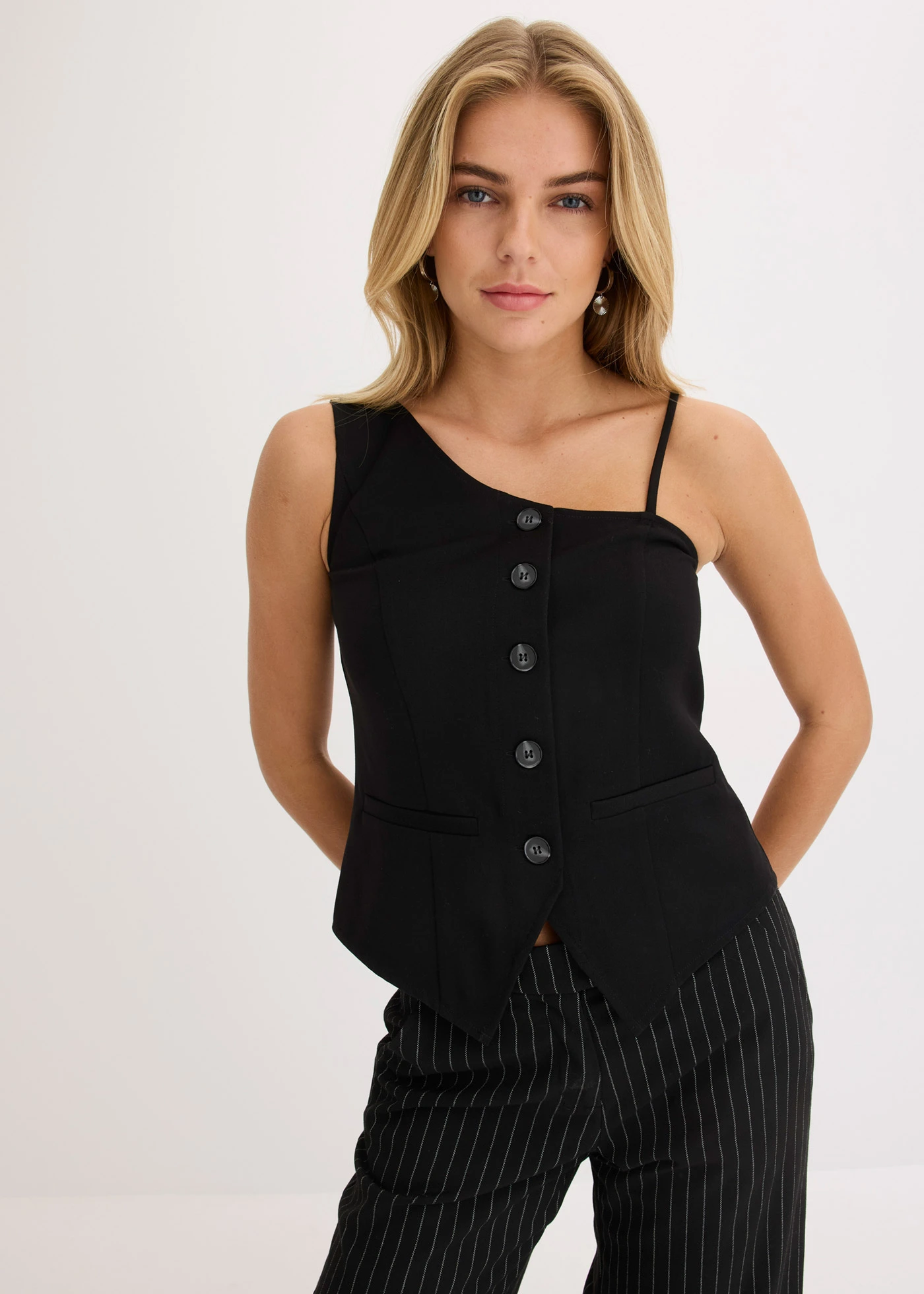 Vesta s knoflíkovou lištou • černá • bonprix obchod