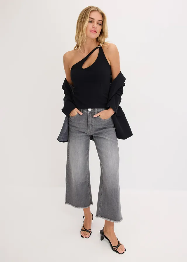 One shoulder top met sierlijk detail • zwart • product-page.page-title-suffix
