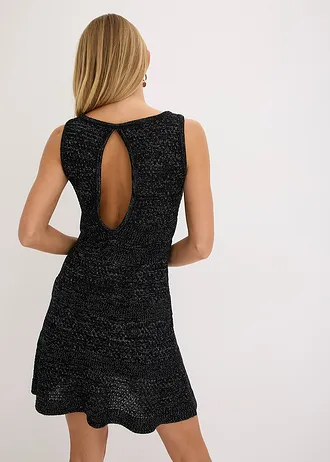 Pletené šaty s háčkovaným vzhledem, barva: černo-stříbrná