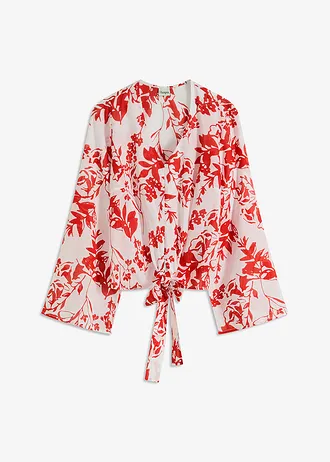 Chemisier 100% coton, Couleur: blanc-rouge orangé floral