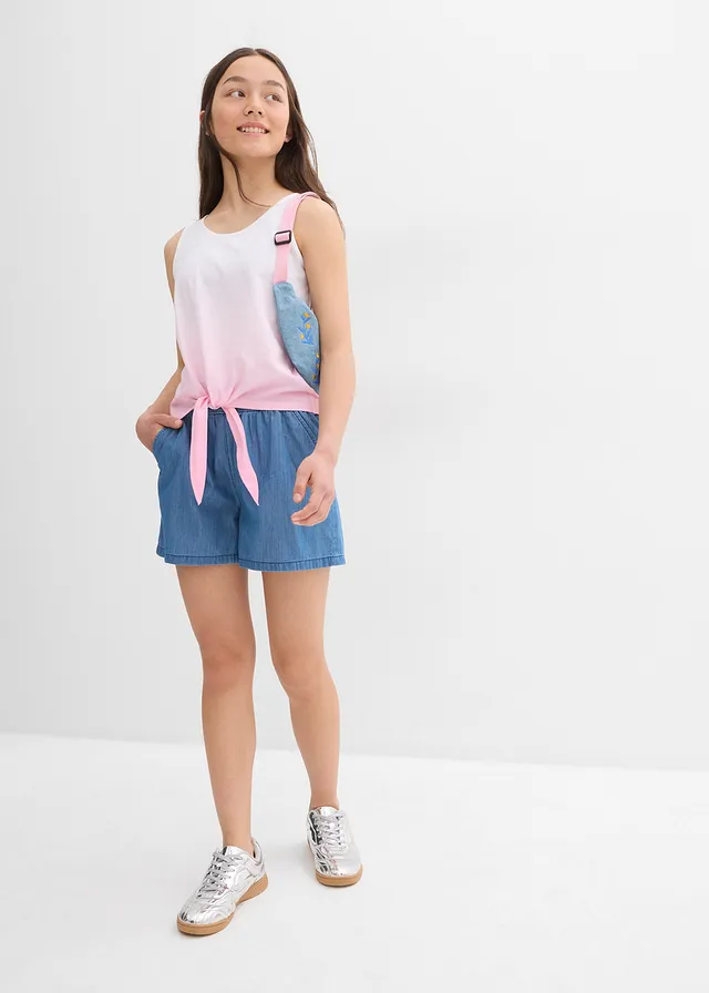 Lot de 2 tops 100% coton, Couleur: rose+turquoise